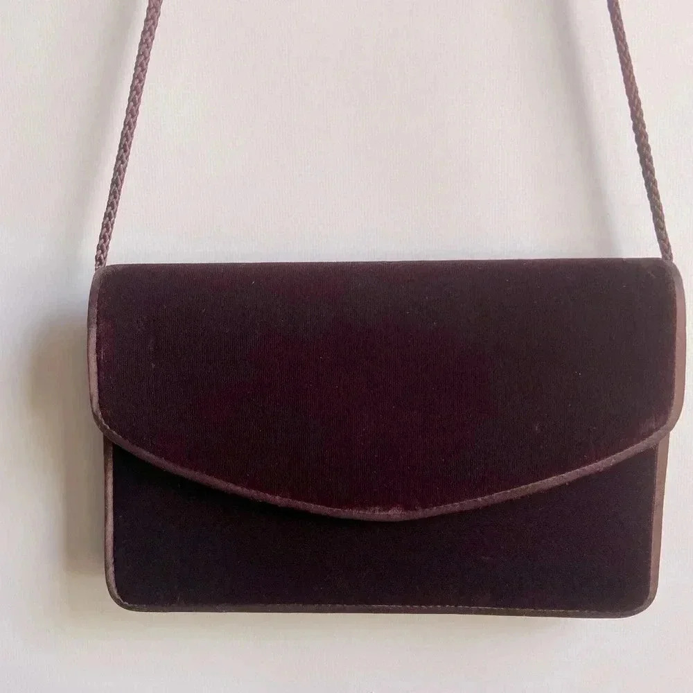 Valerie Stevens Vintage Velvet Brown Evening bag, braided cord shoulder rope